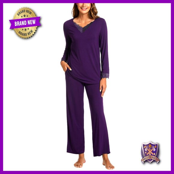 X-Large Bamboo Viscose Pajama Set Long Sleeve V-Neck Pockets